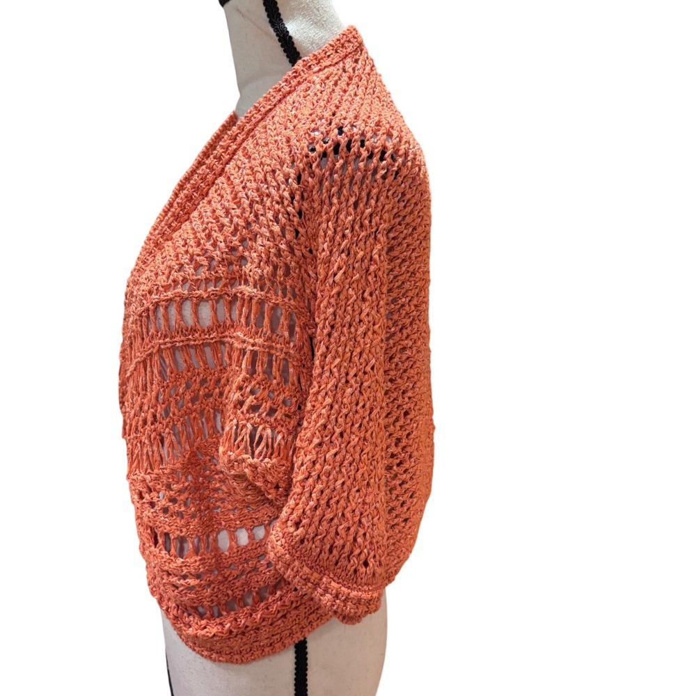 Chicos Coral Open Knit Cropped Cardigan Sweater Shrug Size 3 (XL) - Picture 2 of 7